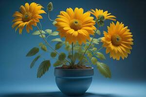 Flowers in a pot on a solid color background. ai generative photo