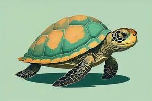 illustration of a turtle on a green background in cartoon style. ai generative photo
