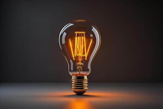 Glowing glass light bulb on dark background. ai generative photo