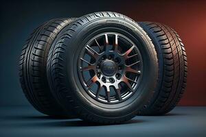 Car tires on a solid color background. ai generative photo