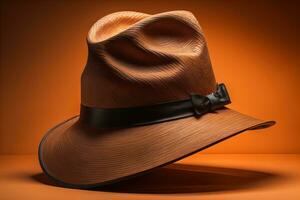 Fashionable hat on a solid color background. ai generative photo