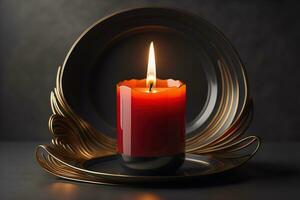 Creative burning candle on a wooden background. ai generative photo