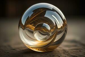 Transparent crystal ball on a wooden table. ai generative photo