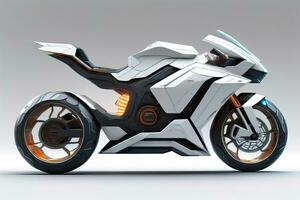 a white super sports motorcycle on a gray background. ai generative photo