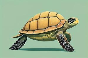 ilustración de un Tortuga en un verde antecedentes en dibujos animados estilo. ai generativo foto