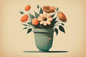 Flowerpot with daisies. Vector illustration in retro style. ai generative photo