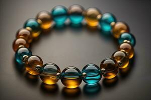 Bracelet with colorful stones on a black background close-up. ai generative photo