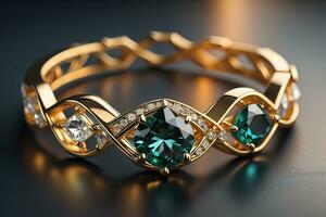 Jewelry ring with precious stones. Jewelry background. ai generative photo