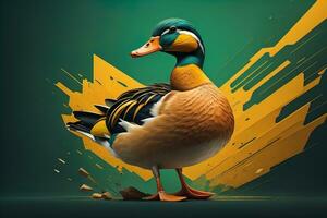 Beautiful duck on a solid color background. ai generative photo