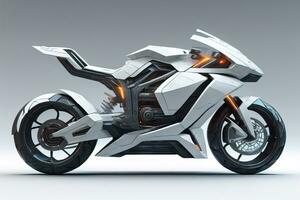 a white super sports motorcycle on a gray background. ai generative photo