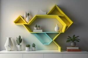 Bookshelf in scandinavian interior. ai generative photo