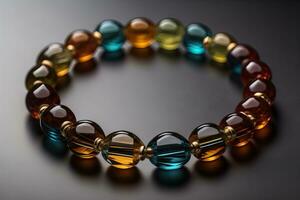 Bracelet with colorful stones on a black background close-up. ai generative photo