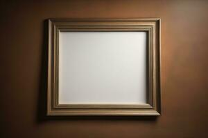 Glass picture frame on a solid color background. ai generative photo