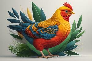 Colorful chicken on a solid color background, studio photo. ai generative photo