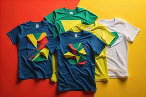 Colorful t-shirts in front of dark background. ai generative photo