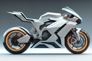 a white super sports motorcycle on a gray background. ai generative photo