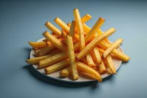 Golden French fries in a plate, top view. ai generative photo
