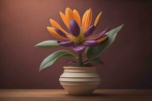 Flowers in a pot on a solid color background. ai generative photo