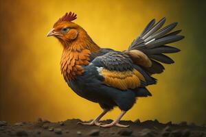 Colorful chicken on a solid color background, studio photo. ai generative photo