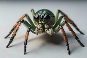 jumping spider closeup on solid color background, copyspace. ai generative photo