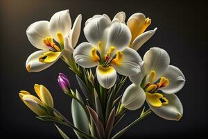 ramo de flores de blanco lirios en un sólido color antecedentes. ai generativo foto