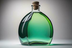 Bottle with a liquid on a solid color background. ai generative photo