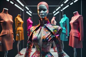 Futuristic fashion mannequin in the store. ai generative photo