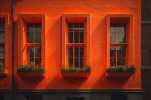 Colorful windows of a typical house in the city, ai generative photo