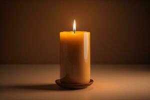 Creative burning candle on a wooden background. ai generative photo