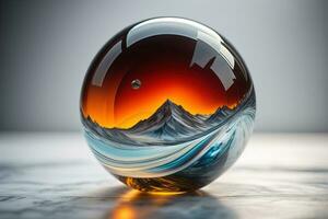 Transparent crystal ball on a wooden table. ai generative photo