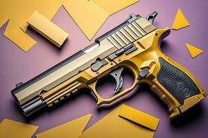 Semi-automatic handgun on a solid color background. Close-up. ai generative photo