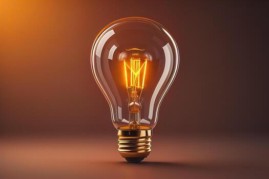 Glowing glass light bulb on dark background. ai generative photo