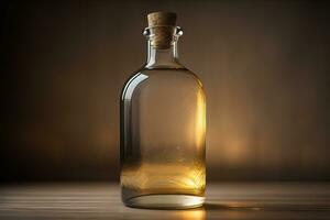 Bottle with a liquid on a solid color background. ai generative photo