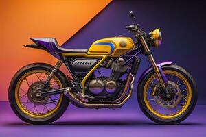 Modern powerful sports motorcycle on a colorful background. ai generative photo