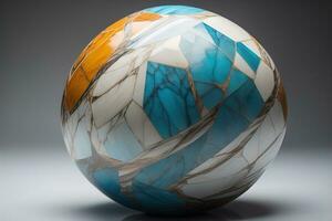 Colorful marble ball on a solid colour background. Close-up. ai generative photo