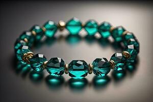 Bracelet with colorful stones on a black background close-up. ai generative photo