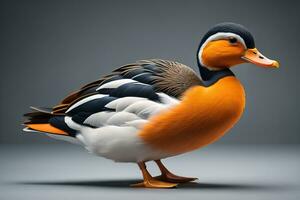 Beautiful duck on a solid color background. ai generative photo