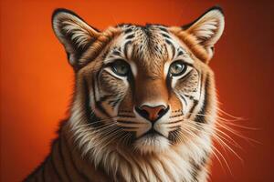 Portrait of a tiger on a solid color background. Close-up. ai generative photo