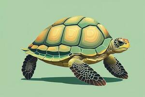 ilustración de un Tortuga en un verde antecedentes en dibujos animados estilo. ai generativo foto