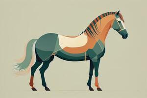 Brown and white horse standing. Vector illustration. ai generative photo