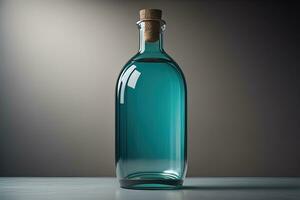 Bottle with a liquid on a solid color background. ai generative photo