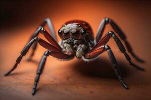 jumping spider closeup on solid color background, copyspace. ai generative photo