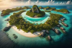 tropical playa con palma arboles y blanco arena. ai generativo foto