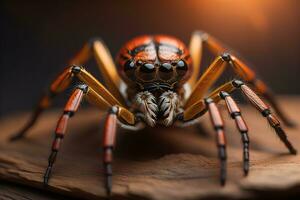 saltando araña de cerca en sólido color fondo, espacio de copia. ai generativo foto