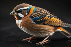 Colorful bird perched on a branch with blurred background, closeup. ai generative photo