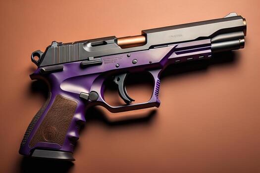 Semi-automatic handgun on a solid color background. Close-up. ai generative photo