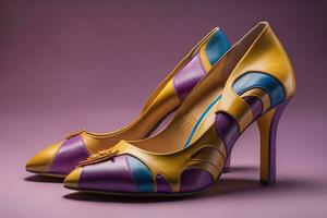 Men's shoes on a solid colour background. Studio shot. ai generative photo