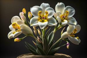 Bouquet of crocus and tulips on solid color background. ai generative photo