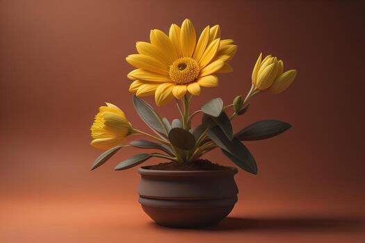flores en un maceta en un sólido color antecedentes. ai generativo foto