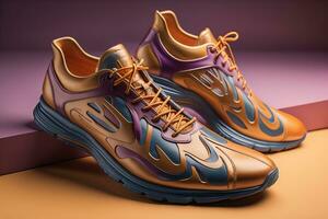 Men's shoes on a solid colour background. Studio shot. ai generative photo